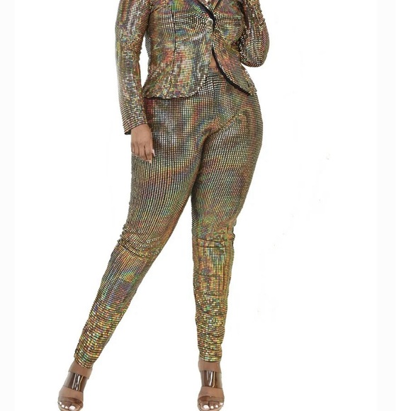 Plus Disco Gold Metallic 2 Piece Jacket Set - Picture 5 of 7
